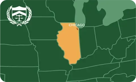State map with Chicago, Illinois highlighted, showing that Cash for Arms purchases guns in Chicago