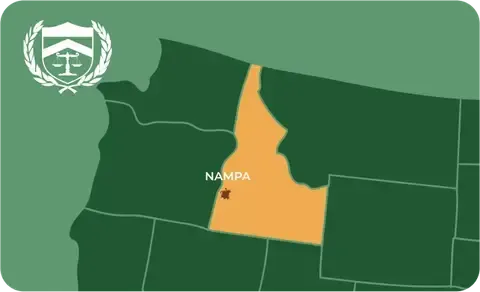 State map with Nampa, Idaho highlighted, showing that Cash for Arms purchases guns in Nampa