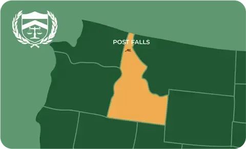 State map with Post Falls, Idaho highlighted, showing that Cash for Arms purchases guns in Post Falls