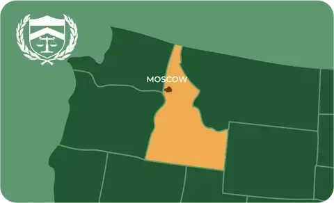 State map with Moscow, Idaho highlighted, showing that Cash for Arms purchases guns in Moscow