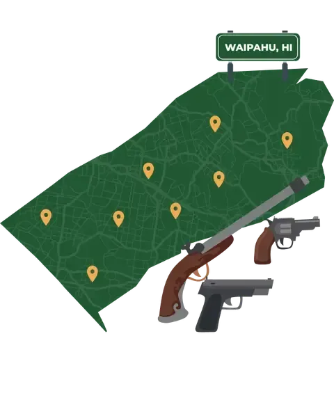 Picture of Waipahu, Hawaii City Map with Waipahu sign on it and places that we buy guns from.
