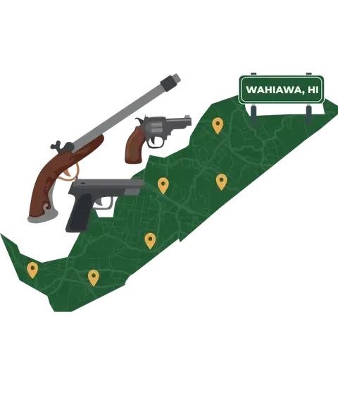 Picture of Wahiawa, Hawaii City Map with Wahiawa sign on it and places that we buy guns from.