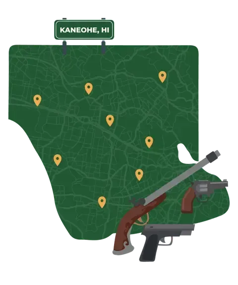 Picture of Kapolei, Hawaii City Map with Kapolei sign on it and places that we buy guns from.