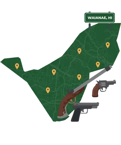 Picture of Waianae, Hawaii City Map with Waianae sign on it and places that we buy guns from.