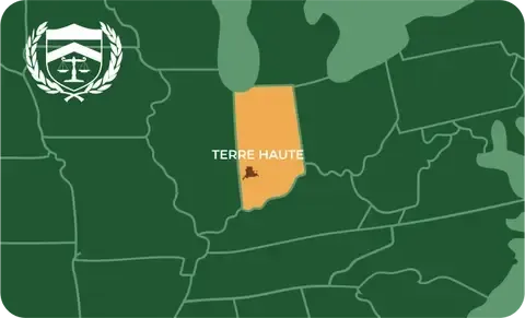 State map with Terre Haute, Indiana highlighted, showing that Cash for Arms purchases guns in Terre Haute
