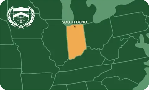 State map with South Bend, Indiana highlighted, showing that Cash for Arms purchases guns in South Bend