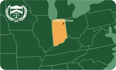 State map with Fort Wayne, Indiana highlighted, showing that Cash for Arms purchases guns in Fort Wayne
