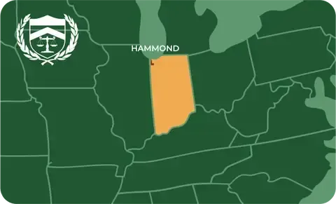 State map with Hammond, Indiana highlighted, showing that Cash for Arms purchases guns in Hammond