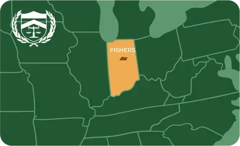State map with Fishers, Indiana highlighted, showing that Cash for Arms purchases guns in Fishers