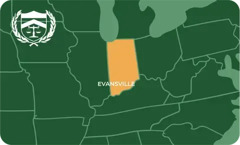 State map with Evansville, Indiana highlighted, showing that Cash for Arms purchases guns in Evansville