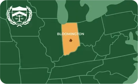 State map with Bloomington, Indiana highlighted, showing that Cash for Arms purchases guns in Bloomington