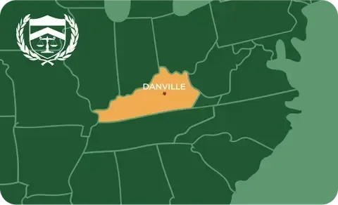 State map with Danville, Kentucky highlighted, showing that Cash for Arms purchases guns in Danville