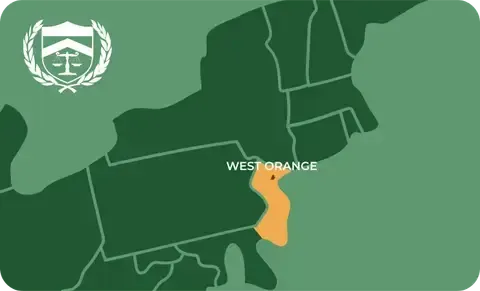 State map with West Orange, New Jersey highlighted, showing that Cash for Arms purchases guns in West Orange