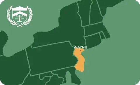 State map with Wayne, New Jersey highlighted, showing that Cash for Arms purchases guns in Wayne