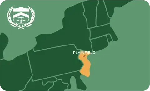 State map with Plainfield, New Jersey highlighted, showing that Cash for Arms purchases guns in Plainfield
