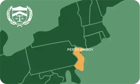 State map with Perth Amboy, New Jersey highlighted, showing that Cash for Arms purchases guns in Perth Amboy