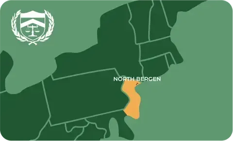 State map with North Bergen, New Jersey highlighted, showing that Cash for Arms purchases guns in North Bergen