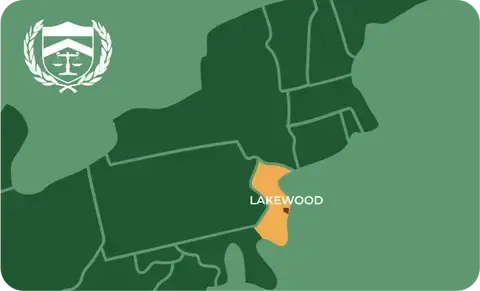 State map with Lakewood, New Jersey highlighted, showing that Cash for Arms purchases guns in Lakewood