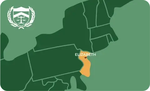 State map with Elizabeth, New Jersey highlighted, showing that Cash for Arms purchases guns in Elizabeth