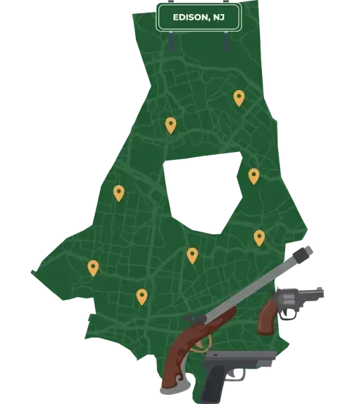Picture of Edison, New Jersey City Map with Edison sign on it and places that we buy guns from.