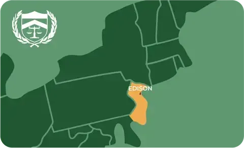 State map with Edison, New Jersey highlighted, showing that Cash for Arms purchases guns in Edison