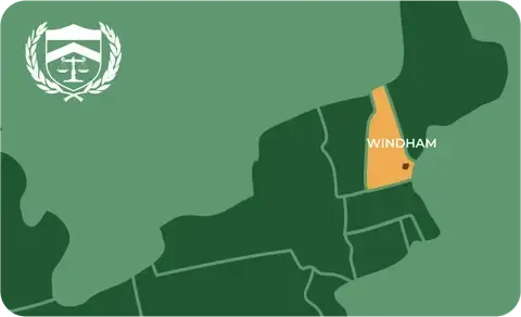 State map with Windham, New Hampshire highlighted, showing that Cash for Arms purchases guns in Windham