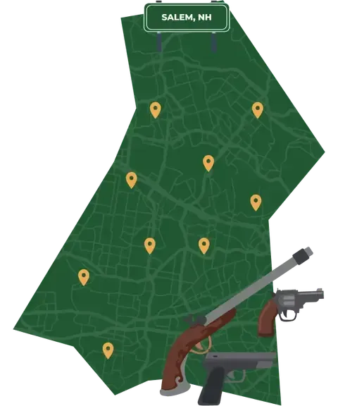 Picture of Salem, New Hampshire City Map with Salem sign on it and places that we buy guns from.