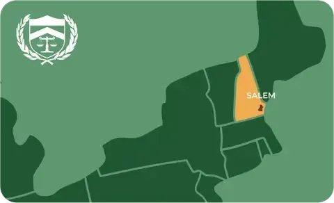 State map with Salem, New Hampshire highlighted, showing that Cash for Arms purchases guns in Salem