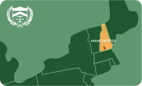 State map with Manchester, New Hampshire highlighted, showing that Cash for Arms purchases guns in Manchester
