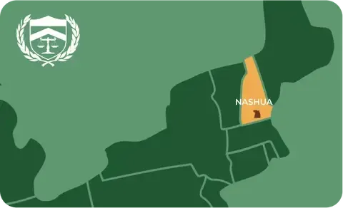 State map with Nashua, New Hampshire highlighted, showing that Cash for Arms purchases guns in Nashua
