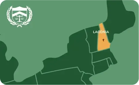 State map with Laconia, New Hampshire highlighted, showing that Cash for Arms purchases guns in Laconia