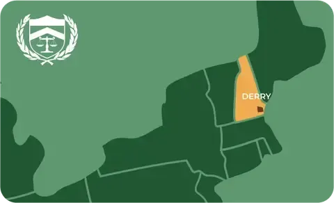 State map with Derry, New Hampshire highlighted, showing that Cash for Arms purchases guns in Derry