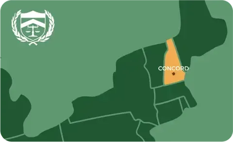 State map with Concord, New Hampshire highlighted, showing that Cash for Arms purchases guns in Concord