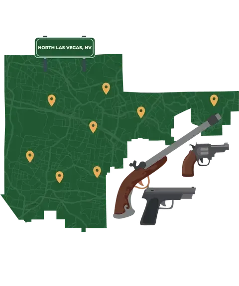 Picture of North Las Vegas, Nevada City Map with North Las Vegas sign on it and places that we buy guns from.