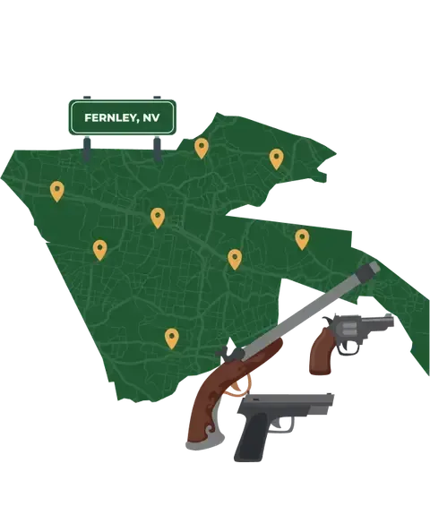 Picture of Fernley, Nevada City Map with Fernley sign on it and places that we buy guns from.