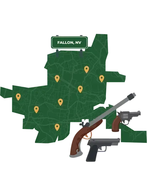 Picture of Fallon, Nevada City Map with Fallon sign on it and places that we buy guns from.