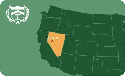 State map with Fallon, Nevada highlighted, showing that Cash for Arms purchases guns in Fallon