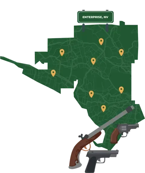 Picture of Enterprise, Nevada City Map with Enterprise sign on it and places that we buy guns from.