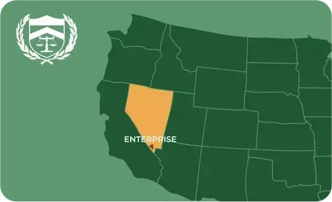 State map with Enterprise, Nevada highlighted, showing that Cash for Arms purchases guns in Enterprise