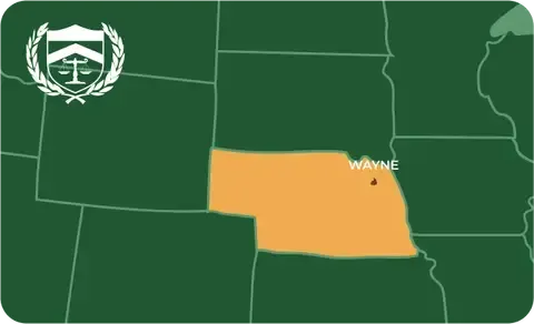 State map with Wayne, Nebraska highlighted, showing that Cash for Arms purchases guns in Wayne