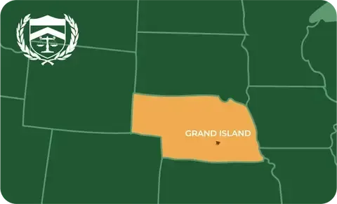 State map with Grand Island, Nebraska highlighted, showing that Cash for Arms purchases guns in Grand Island