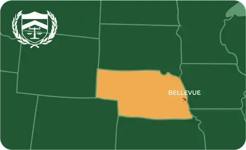 State map with Bellevue, Nebraska highlighted, showing that Cash for Arms purchases guns in Bellevue