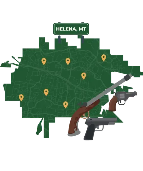 Picture of Helena, Montana City Map with Helena sign on it and places that we buy guns from.