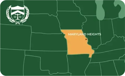 State map with Maryland Heights, Missouri highlighted, showing that Cash for Arms purchases guns in Maryland Heights