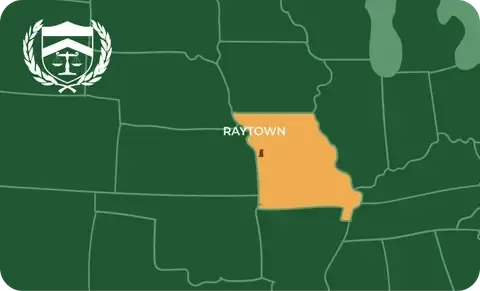 State map with Raytown, Missouri highlighted, showing that Cash for Arms purchases guns in Raytown