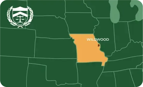 State map with Wildwood, Missouri highlighted, showing that Cash for Arms purchases guns in Wildwood