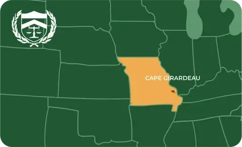 State map with Cape Girardeau, Missouri highlighted, showing that Cash for Arms purchases guns in Cape Girardeau
