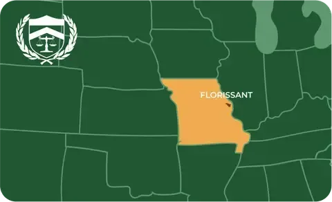 State map with Florissant, Missouri highlighted, showing that Cash for Arms purchases guns in Florissant