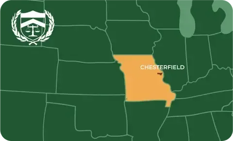 State map with Chesterfield, Missouri highlighted, showing that Cash for Arms purchases guns in Chesterfield