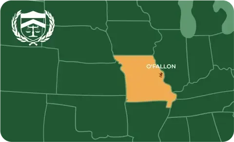 State map with O'Fallon, Missouri highlighted, showing that Cash for Arms purchases guns in O'Fallon